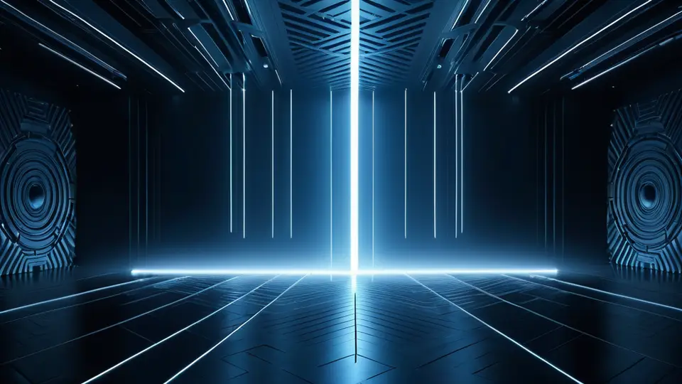 3D渲染，一个发光的盾牌图标悬浮在集成电路板上方，象征软件知识产权保护，科技蓝与金色为主色调，中央构图，背景简洁