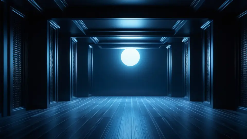 扁平插画，两个人物站在一台大屏幕前，屏幕上显示一个由色块和图标构成的软件界面，无文字。其中一人正在用平板电脑操作，另一人指向屏幕。暖色调，中央构图，背景简洁。