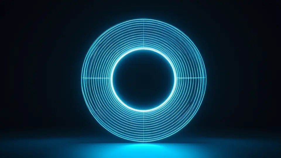 3D渲染风格，一个透明的立方体内部有多个发光的小方块，每个方块上带有数字和图标（如播放按钮、钥匙符号），立方体下方连接着多条数据线，背景是深蓝色渐变，中央构图，光线从立方体内部向外散射，科技感强，无任何文字