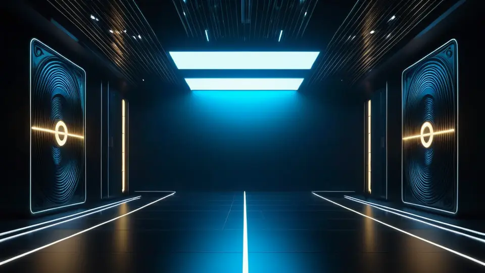 3D渲染，一组平板电脑和手机排列成网格状，每个屏幕显示不同颜色的直播界面，包含抽象图标和进度条，无文字，冷色调背景，俯视构图，强调批量部署和统一管理