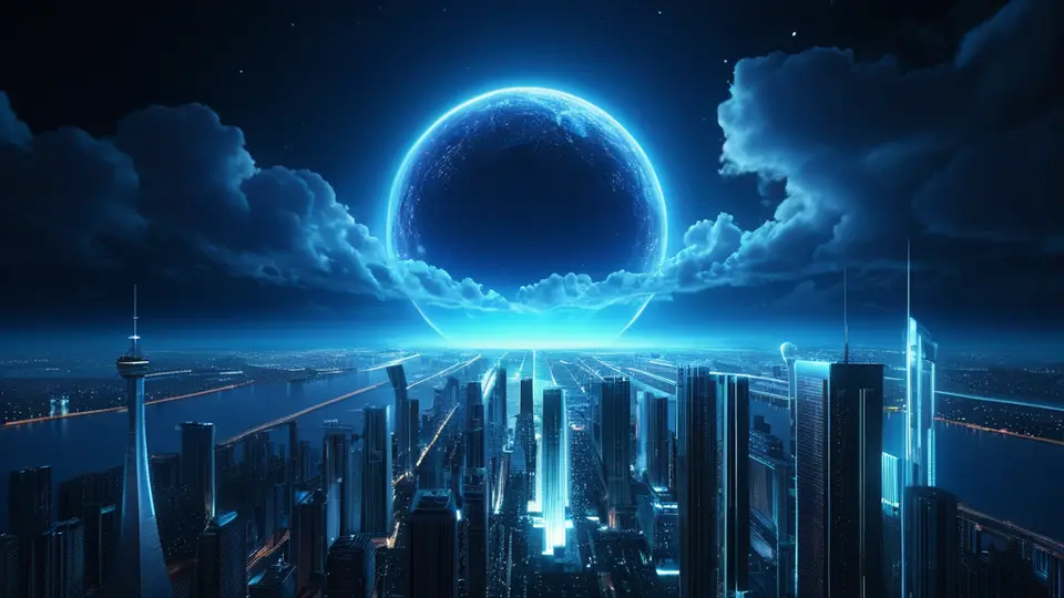 3D渲染风格，一台平板电脑悬浮在蓝色背景中，屏幕显示抽象图标和进度条，无文字，周围环绕多个小设备图标，淡蓝主色调，居中构图，光影柔和，突出科技感