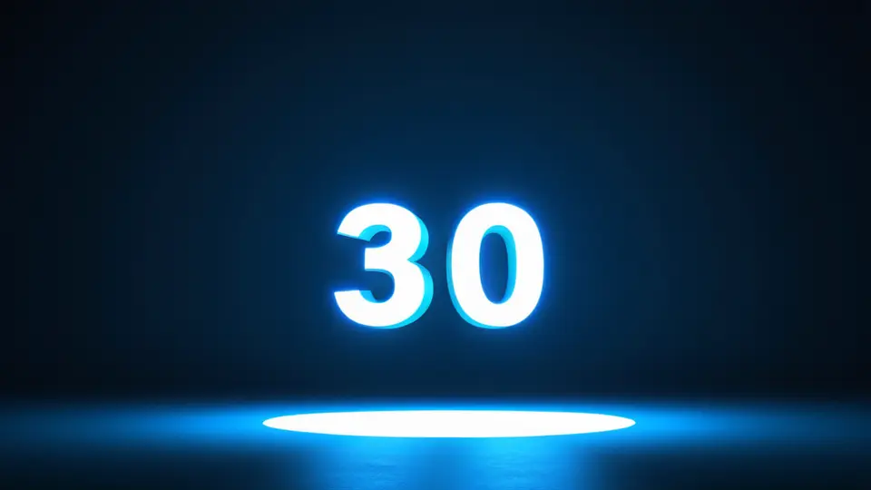 3D渲染风格，办公室墙上挂着一块大屏幕，显示抽象化的视频播放界面（无文字，只有色块和播放图标），旁边站着两位穿西装的商务人士，淡蓝色主色调，俯视构图，留白区域标注数字2025