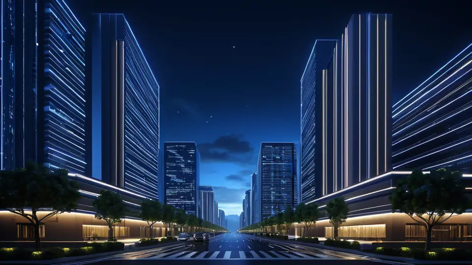 3D渲染，一间现代化酒店大堂，多台壁挂电视同时播放不同频道的直播画面，画面中显示抽象色块与图标，无任何文字，淡蓝与白色主色调，广角构图，突出多屏联动与集中管理场景