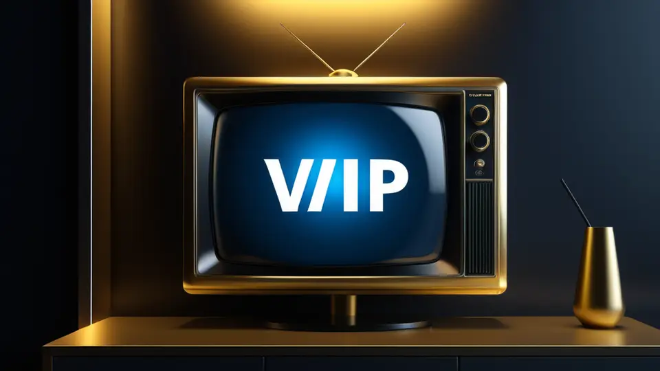 3D渲染，两个并排的VIP卡片悬浮在深色背景上，左侧卡片标有“TV”图标，右侧卡片标有“Mobile”图标，卡片下方有金色皇冠和锁形图标，暖色调灯光从上方投射，中央构图，留白，无任何文字