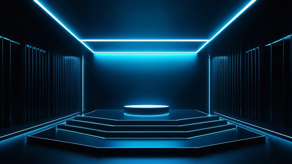 3D渲染，一台笔记本电脑屏幕上显示爱奇艺网站会员管理页面，页面中有色块和图标代表订阅选项，周围有散落的白色卡片，淡蓝主色调，俯视构图，干净整洁