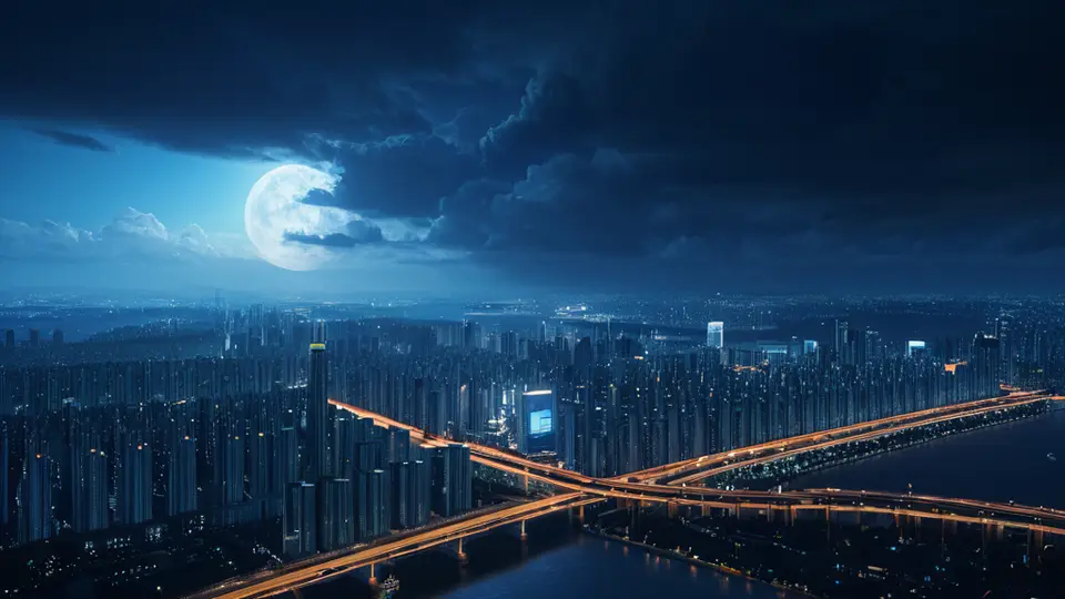 3D渲染风格，一台平板电脑悬浮在空中，屏幕显示抽象图标和色块，周围环绕WiFi信号弧线与播放按钮符号，浅蓝主色调，俯视45度角构图，背景为虚化城市夜景，无任何文字
