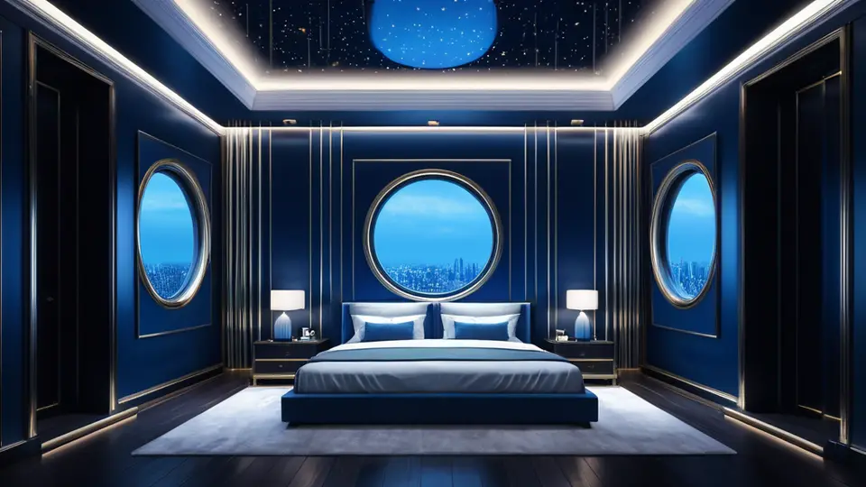 现代客厅场景，一台大屏幕电视正在播放流媒体内容，画面上显示抽象色块和几何图形，无任何文字，扁平插画风格，淡蓝主色调，中央构图，大量留白，营造简洁科技感
