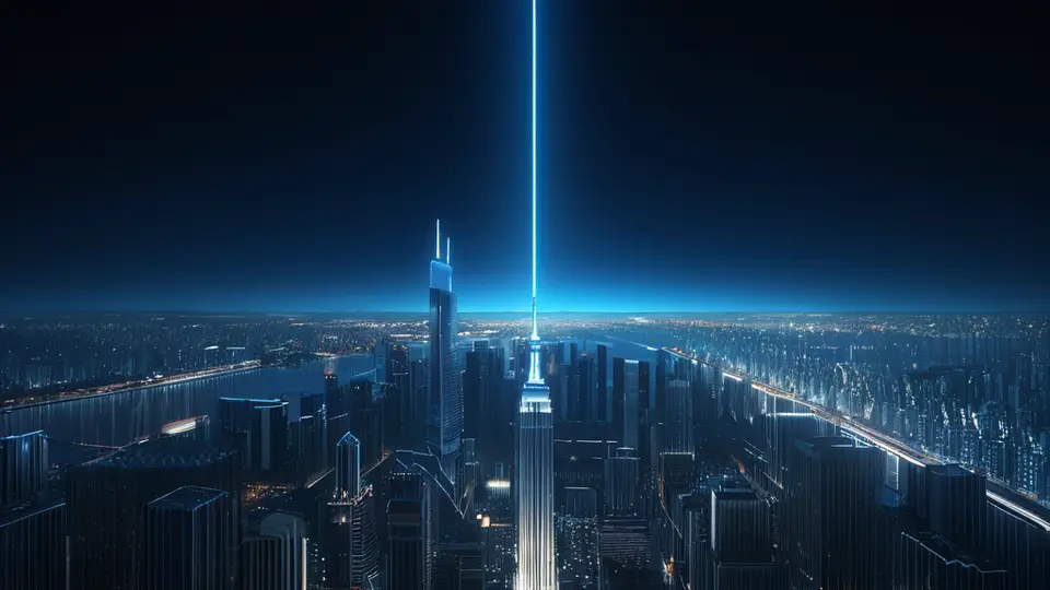 3D渲染，一张现代客厅场景，茶几上放着一台平板电脑、一部手机和一台笔记本电脑，三块屏幕均显示统一的播放界面，界面中只有抽象色块和播放按钮图标，无任何文字，淡蓝色主色调，俯视构图，画面整洁，突出多设备协同