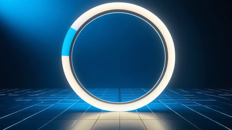 3D渲染，一个透明的数字立方体悬浮在深蓝色背景中，立方体内部有电影胶片、播放按钮和锁形图标，光线从立方体中心向外散射，科技感十足，中央构图，大量留白，深蓝主色调